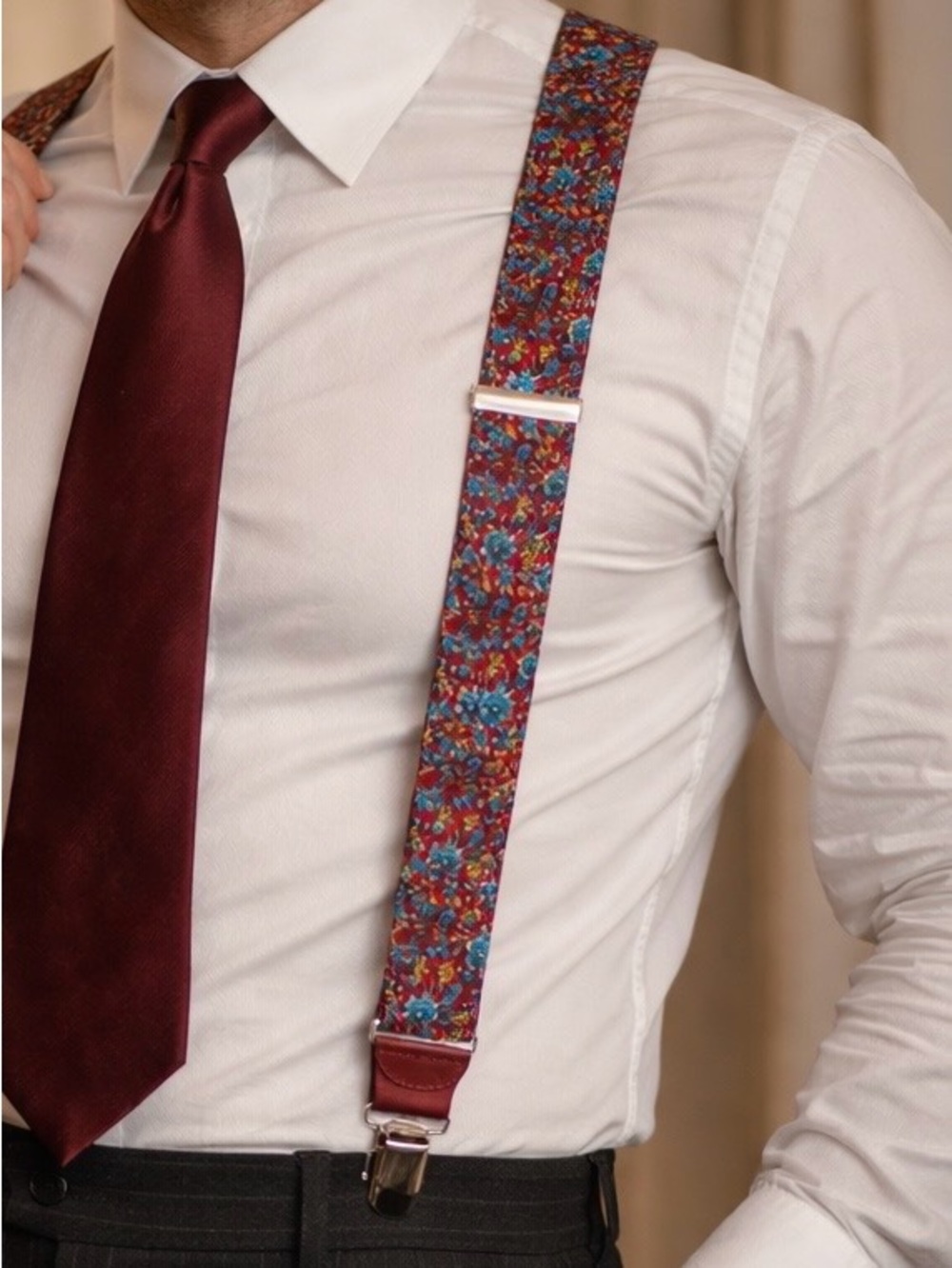 Personality Milano Silk Suspenders Made in Italy Giovanni Capelli Floral Red